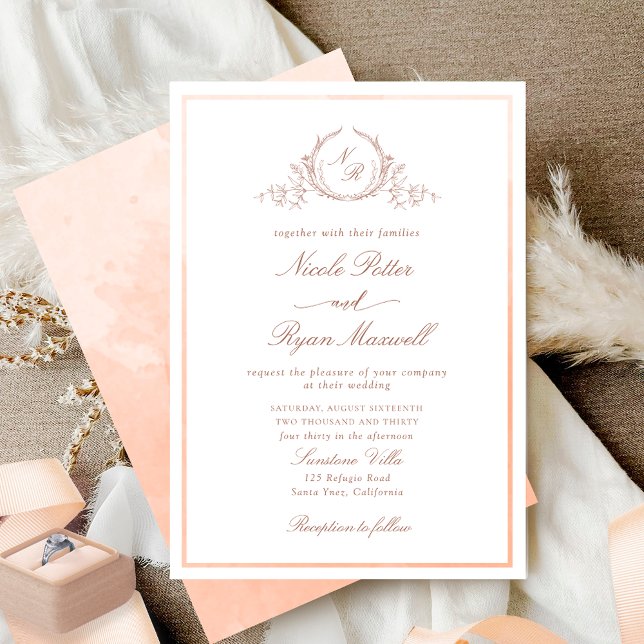 Invitación Boda de acuarela de monograma clásico (Subido por el creador)