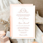 Invitación Boda de acuarela de monograma formal clásico<br><div class="desc">Deléitese con sus amigos y familiares con esta elegante invitación a la boda, mostrando un exquisito y frondoso monograma botánico con las iniciales de la novia y el novio. Invitación frontal adornada con finos tonos de melocotón y corales y marco acuático, mientras que la parte posterior de la invitación incluye...</div>