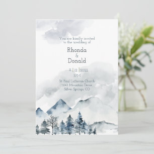 Invitación Boda de acuarela de montaña de niebla