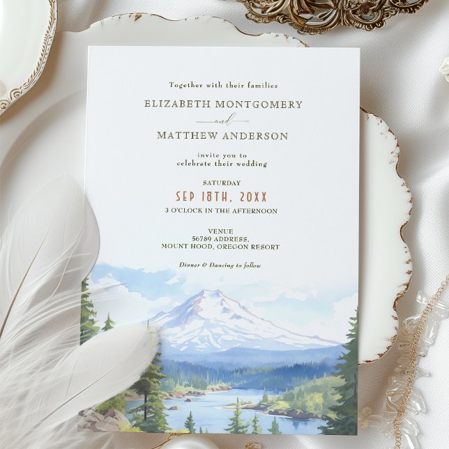 Invitación Boda de acuarela de Mount Hood Oregon (Subido por el creador)