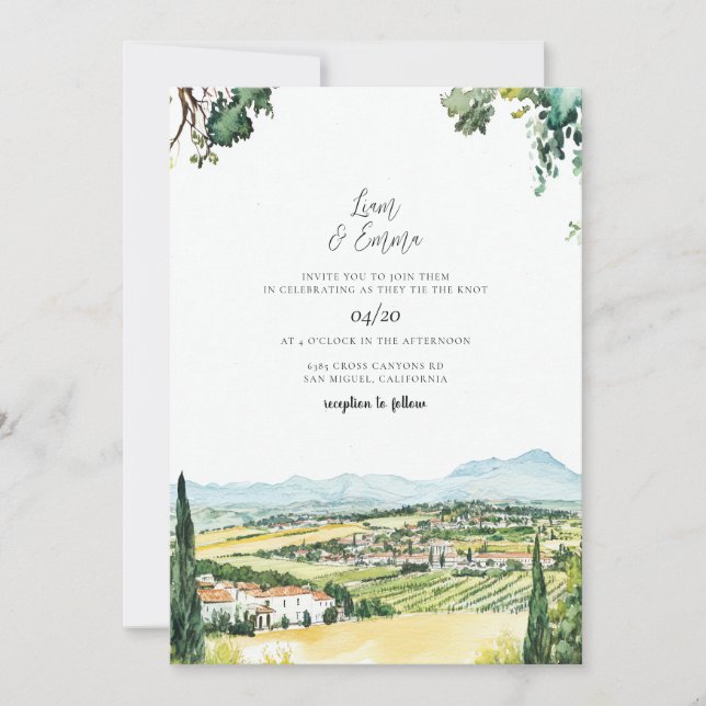 Invitación Boda de acuarela de Napa Valley California (Anverso)