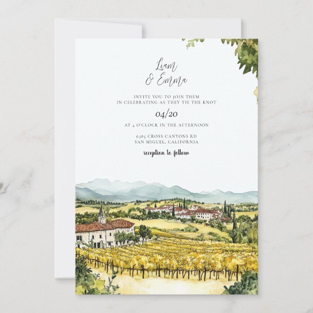 Invitación Boda de acuarela de Napa Valley California (Anverso)