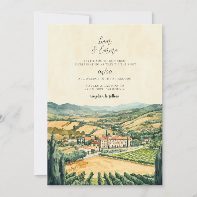 Invitación Boda de acuarela de Napa Valley California (Anverso)