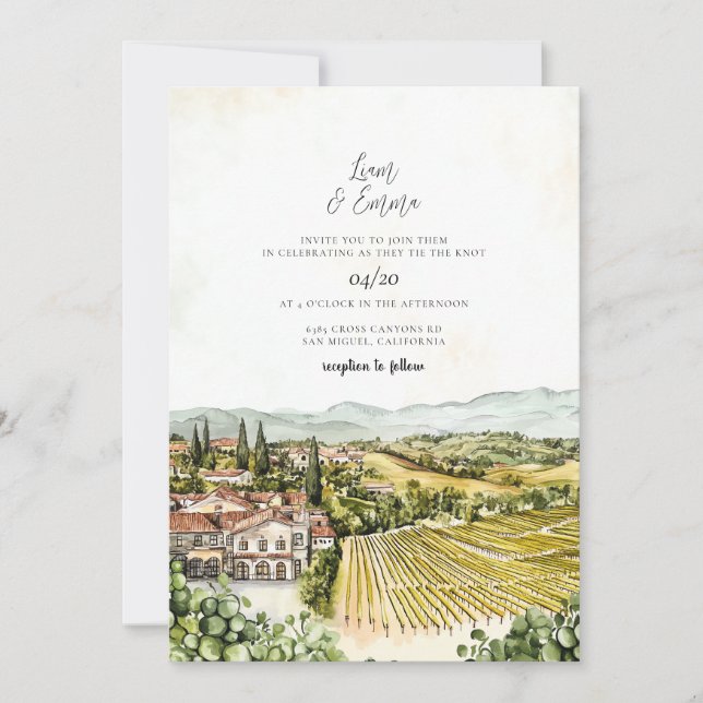 Invitación Boda de acuarela de Napa Valley California (Anverso)
