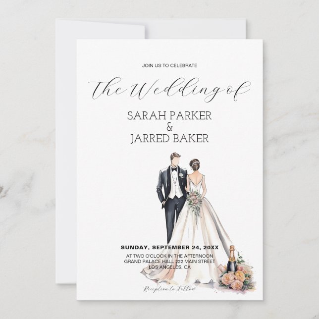 Invitación Boda de acuarela de Newlyweds (Anverso)