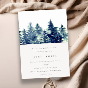 Invitación Boda de acuarela de nieve de los bosques de pino d