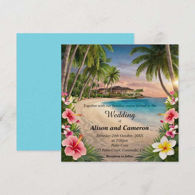 Invitación Boda de acuarela de Ocean Beach Tropical (Anverso / Reverso)