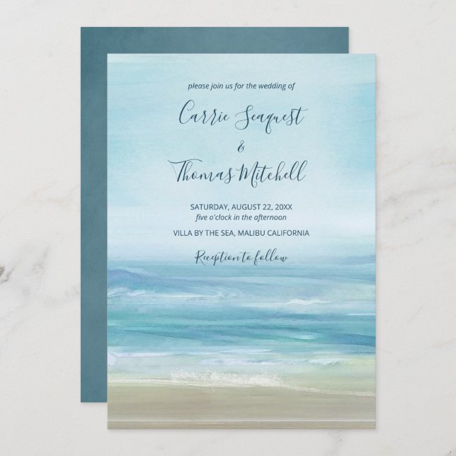 Invitación Boda de acuarela de Ocean Waves Beach Abstract (Anverso / Reverso)