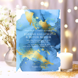Invitación Boda de acuarela de oro azul de la marina abstract