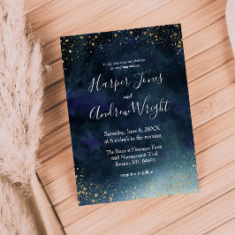 Invitación Boda de acuarela de oro de la marina nocturna Star