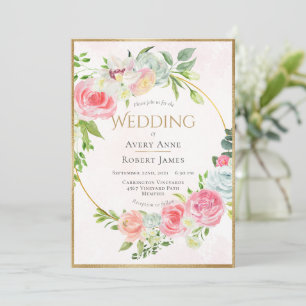 Invitación Boda de acuarela de oro floral rosa