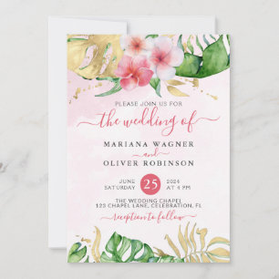 Invitación Boda de acuarela de oro tropical floral
