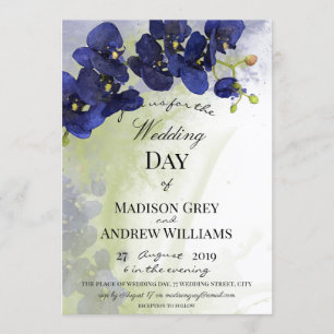 Invitación Boda de acuarela de orquídea azul oscuro