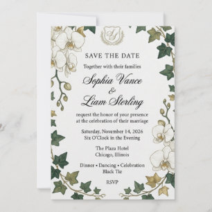 Invitación Boda de Acuarela de Orquídea Blanca y Hiedra Verde