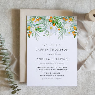 Invitación Boda de acuarela de orquídeas blancas y kumquats