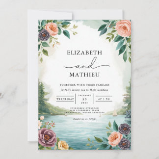 Invitación Boda de acuarela de Paisaje Floral Pastel