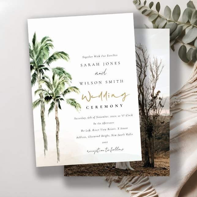 Invitación Boda de acuarela de palmeras tropicales (Subido por el creador)