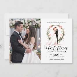 Invitación boda de acuarela de pareja novia y novio
