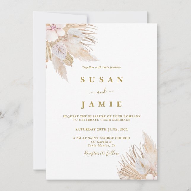 Invitación Boda de acuarela de pasto (Anverso)