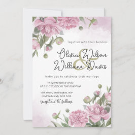 Invitación Boda de Acuarela de Peonía Rosa 