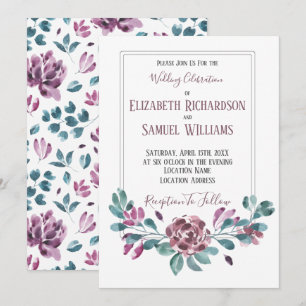 Invitación Boda de Acuarela de Peonía Violeta Púrpura