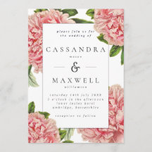 Boda de Acuarela de Peonías Botánicas Rosadas Vint