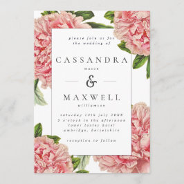 Invitación Boda de Acuarela de Peonías Botánicas Rosadas Vint