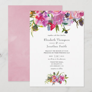 Invitación Boda de Acuarela de Peonías Rosadas Vintage