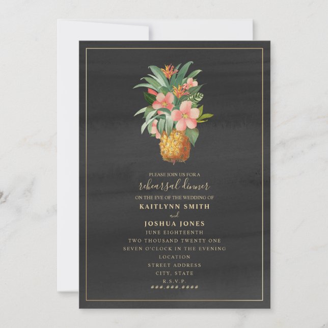 Invitación Boda de acuarela de piña ensayo Cena (Anverso)