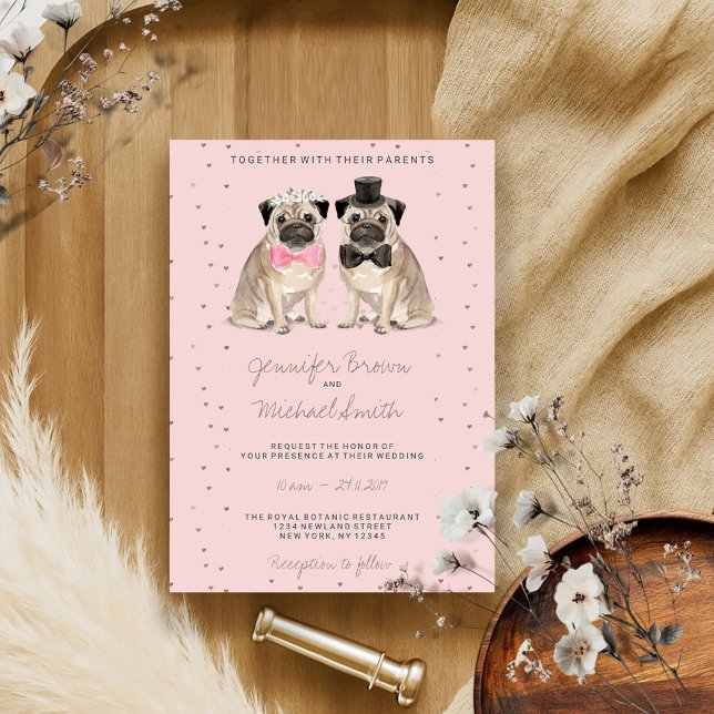 Invitación Boda de acuarela de Pink Pug (Subido por el creador)