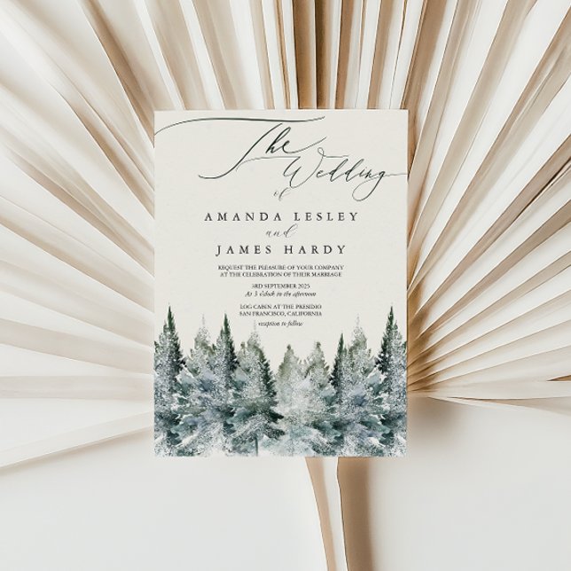 Invitación Boda de acuarela de pino de invierno (Subido por el creador)