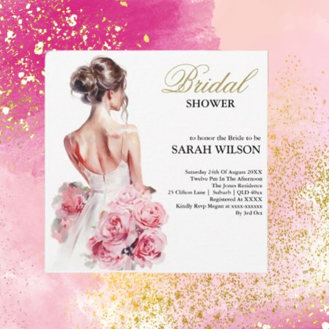 Invitación Boda de acuarela de presupuesto (Celebrate love with our Budget Watercolor Wedding Gown Bridal Shower Invitation by Brett Designs. )