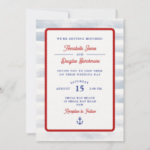 Invitación Boda de acuarela de rayas blancas rusticas náutica