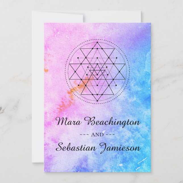 Invitación *~* Boda de acuarela de resumen de geometría sagra (Anverso)
