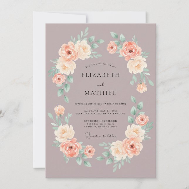 Invitación Boda de acuarela de rosa suave malva (Anverso)