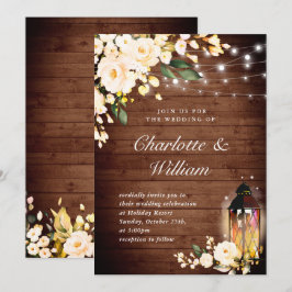 Invitación Boda de acuarela de rosas y farolillos de madera y