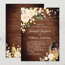 Invitación Boda de acuarela de rosas y linterna de madera y r