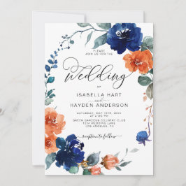 Invitación Boda de acuarela de roya de Naranja floral