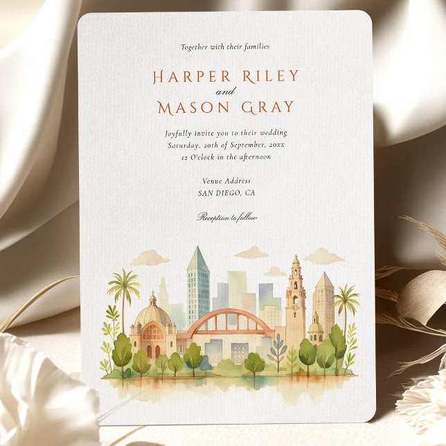 Invitación Boda de acuarela de San Diego California (Subido por el creador)