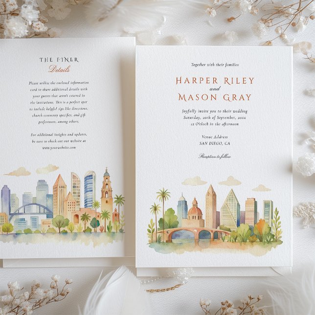 Invitación Boda de acuarela de San Diego California (Subido por el creador)