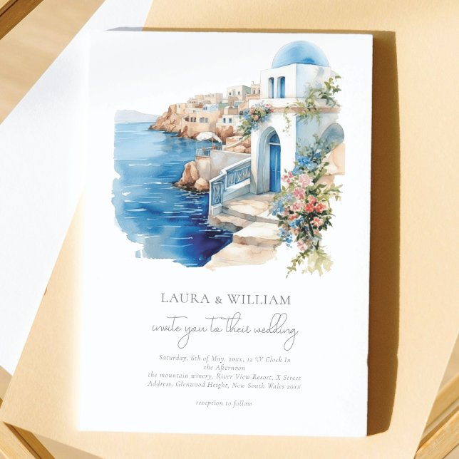 Invitación Boda de acuarela de Santorini Grecia (Subido por el creador)