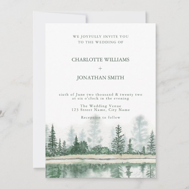 Invitación Boda de acuarela de selva de montaña rusa de códig (Anverso)