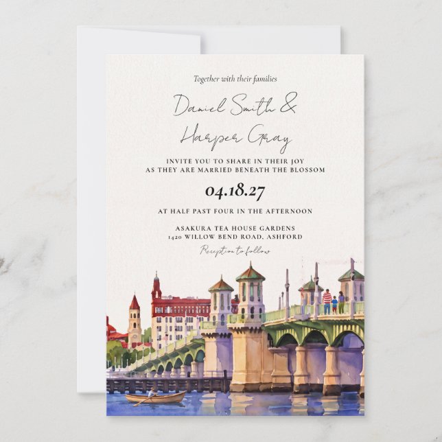 Invitación Boda de acuarela de St Augustine Florida (Anverso)