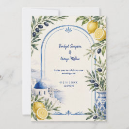 Invitación Boda de acuarela de teja azul costera de Santorini