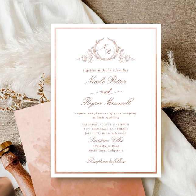 Invitación Boda de acuarela de Terracota Monograma clásico (Subido por el creador)