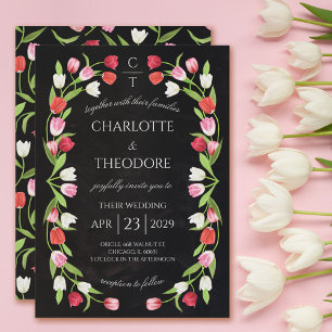 Invitación Boda de acuarela de tulipán floral de primavera ro
