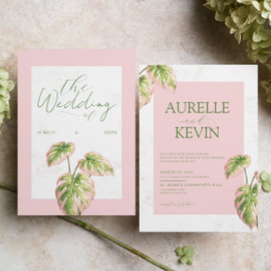 Invitación Boda de Acuarela de Verano Elegante Floral Rosa