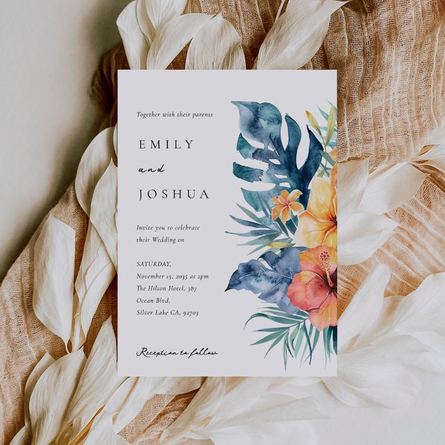 Invitación Boda de acuarela de verano floral tropical (Subido por el creador)