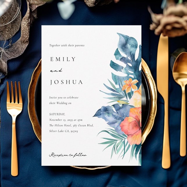 Invitación Boda de acuarela de verano floral tropical (Subido por el creador)