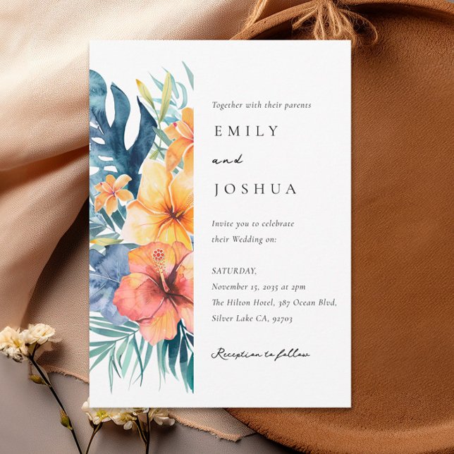 Invitación Boda de acuarela de verano floral tropical (Subido por el creador)